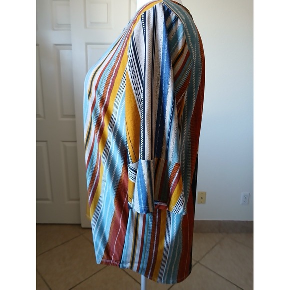 Ellen Weaver Plus Size 2X Boho Striped Blouse Multicolor Tunic Top Casual Chic - Picture 6 of 16